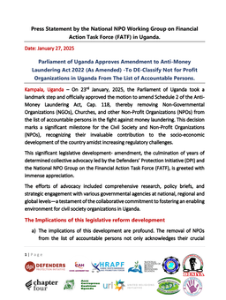 Parliament Approves Amendment to De-Classify NPOs as Accountable Persons